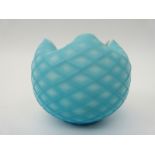 Stevens and Williams crimped satin air trap blue vase,