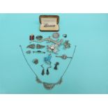 A collection of marcasite and silver jewellery,