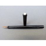 Montblanc Safety retractable fountain pen with 14k gold nib marked 'Simplo' and black resin barrel,