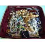 A collection of costume jewellery to include pearls, silver, necklaces, glass beads,