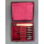 A cased early 20thC turned ivory handled multi tool manicure set,