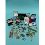 A collection of jewellery to include silver and marcasite earrings, agate necklaces,