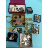 A collection of costume jewellery including a cut steel brooch, silver brooches, cameo brooch,