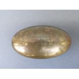 A WWI trench art hinged brass snuff box impressed H J Cresswell, Littledean, Gloucester,