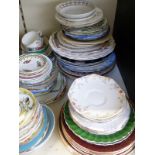 A collection of cups, saucers and plates including Art Deco/retro examples,