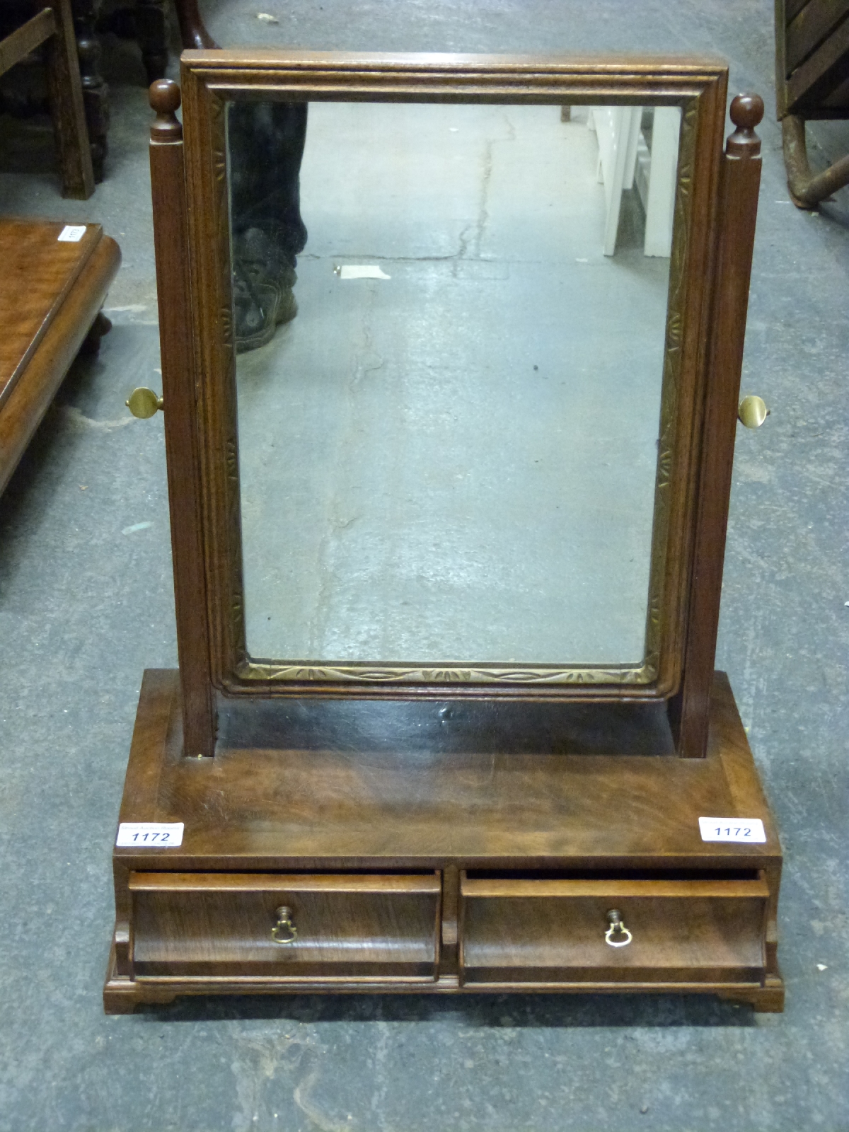 A 19thC mahogany dressing table mirror with two drawers