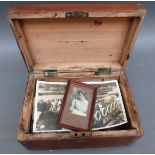 A quantity of ephemera in period wooden box including photographs,
