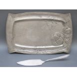 An Art Nouveau pewter tray and a WMF cake slice