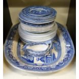 A quantity of blue and white ceramics including some Spode,