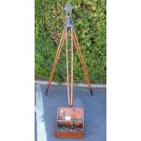 A mahogany cased vintage Hilger Watts theodolite no 77080 with wooden stand
