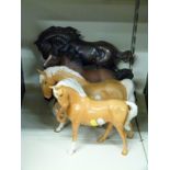 Four Beswick horses including bronze large Shire,