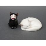 A Royal Doulton cat 'Lucky' K12 and a Royal Copenhagen sleeping cat numbered 178 to underside