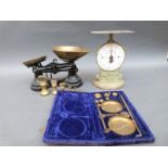 Librasco postal scales with brass weights together with a Postal Parcel Balance by Salter's and a