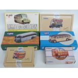 Six Corgi and Corgi Commercials diecast model buses comprising Southern National Bedford OB Coach