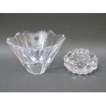 Two Orrefors clear glass bowls comprising a flared segmented example and a dimpled bowl