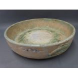 Bourne Denby studio bowl decorated with fish in relief by Donald Gilbert c1930s,
