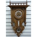 A French compendium wall clock in galleried carved and turned case,