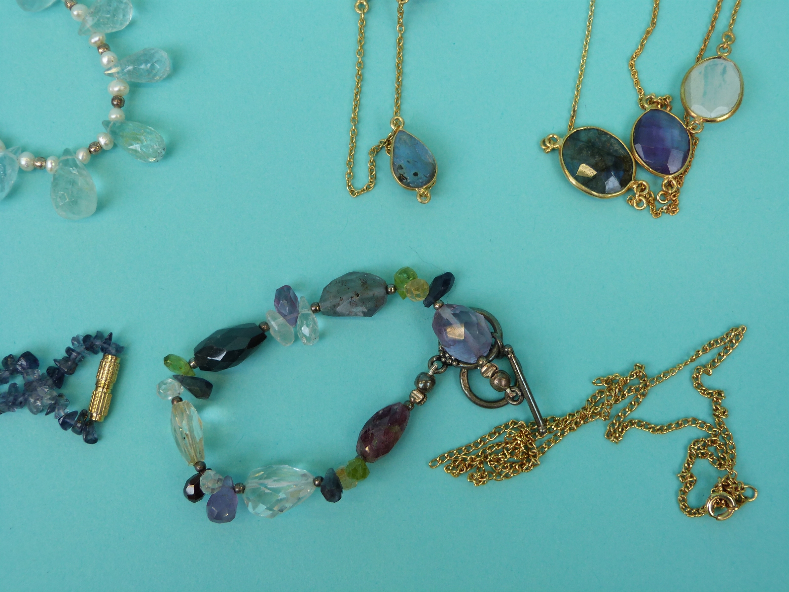 A collection of necklaces including moonstone, aquamarine and pearl, - Image 2 of 16