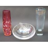 Three pieces of decorative glassware comprising a Dartington bowl (24cm in diameter),