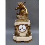 Leroy et Fils marble and gilt ormulu 19thC figural mantel clock with figures of Cupid either side