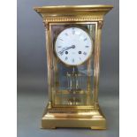 L'Epee French brass four glass two train mantel clock, striking on a bell,