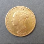 Victoria 1842 gold half sovereign, young head obverse,