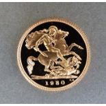 A cased 1980 proof gold half sovereign