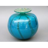 Mdina glass vase of bulbous form with collared neck, signed and date 1977 to base,