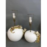 A pair of continental figural leopard lamps,