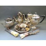 A collection of plated ware including teaware,