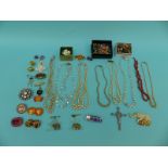 A collection of costume jewellery including lucite brooch, micro mosaic earrings,