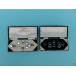A cased set of cufflinks and studs with mother of pearl edged with onyx decoration,