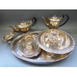 A collection of silver plate including a tea set, tray,