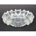 Lalique Cannes frosted and clear glass dish with graduated ball decoration to the rim,