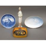 Three Copenhagen items comprising faience dish,