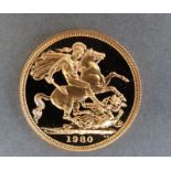 A cased 1980 proof gold full sovereign