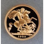 A cased 1980 proof gold full sovereign