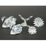 Five Swarovski cut glass animals comprising two hedgehogs,