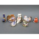 Seven Royal Crown Derby animal and bird paperweights