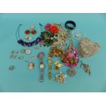 A collection of costume jewellery to include faux pearls, 9ct gold cameo brooch,