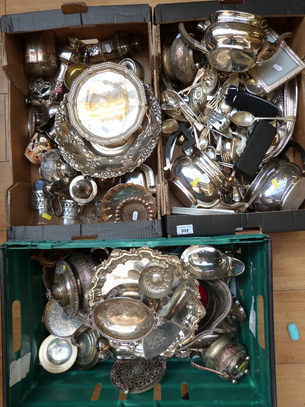 A large quantity of silver plate and other metalware including teaware, trays, tazzas,