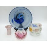 Four pieces of Art glass including a large charger,