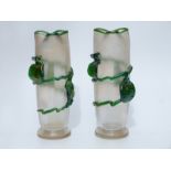 A pair of Kralic style iridescent glass vases with applied decoration and pinched necks