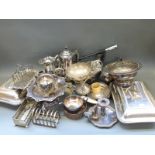 A quantity of silver plate including teaware, Art Nouveau tazza, serving dishes,