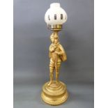 A late 19thC / early 20thC spelter figural "mystery" night clock formed as a boy in 17thC costume,