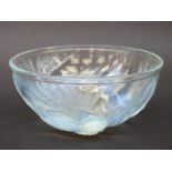 Joblings opalique glass bowl decorated with open winged exotic birds,