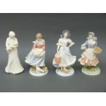 Four Royal Worcester figurines including three from the Old Country Ways Series Milkmaid,
