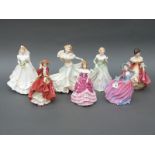 Seven Royal Doulton figurines, Grace, Bride (white), Millennium Celebration, Southern Belle,