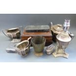 Mappin Brothers plated table lamp, cased cutlery sets, tea set,