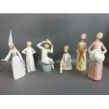 Six Lladro figurines in various poses